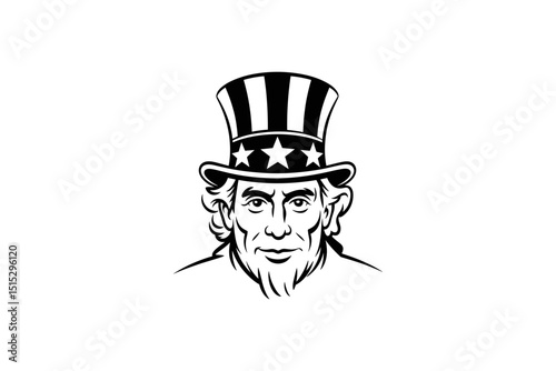 Classic Uncle Sam Portrait with Patriotic Top Hat Vector Illustration