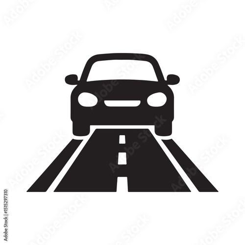 Car Driving on a Two-Lane Road: Simple Icon Graphic