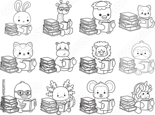 Outline of Cute wild animal vector icon. Lineart of Fluffy pet stickers.