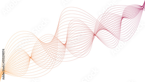 Vector curvy abstract line art wavy flowing dynamic green pink purple yellow black in concept music or sound, wave, wind, information flow