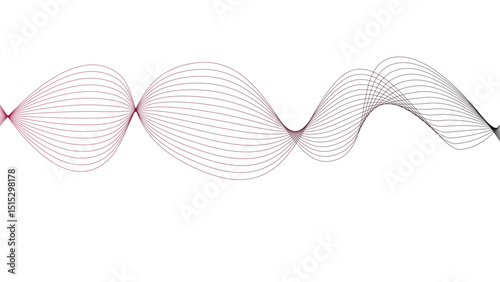 Vector curvy abstract line art wavy flowing dynamic green pink purple yellow black in concept music or sound, wave, wind, information flow