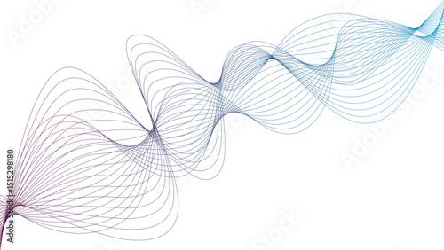Vector curvy abstract line art wavy flowing dynamic green pink purple yellow black in concept music or sound, wave, wind, information flow