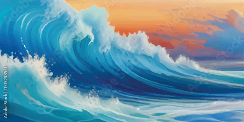 Handcrafted Watercolor Design Portraying Ocean Currents Beneath a Calm Sky Horizon. Abstract Watercolor Illustration of the Sea Meeting the Sky with Subtle Wave Forms