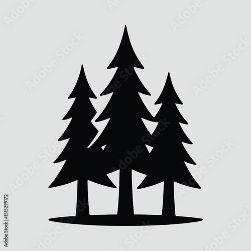 Silhouette of minimalist forest with pine trees Vector Illustration