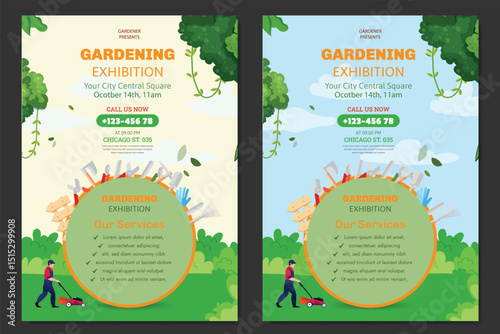 lawn & garden flyer design template landscaping services Tree and gardening service poster leaflet design. lawnmower flyer. Lawn care social media post promotion template design