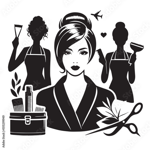 Black Color Business Development Silhouette Vector Illustration, Solid White Background