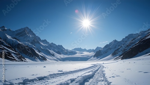 Bright Sunlight with a Crevasse on a Snowy Scene