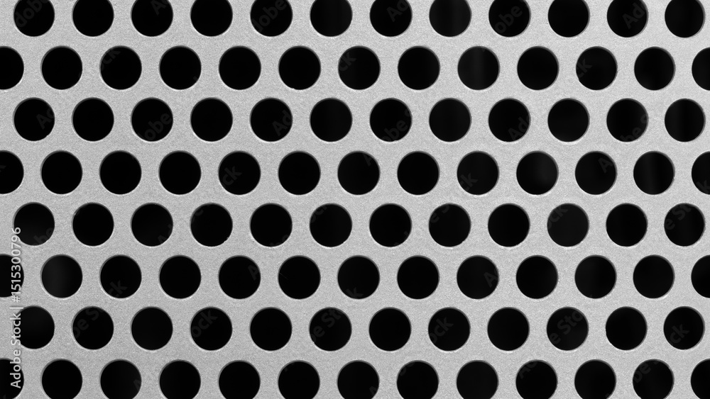 A close-up of a metal mesh with many small holes. holes are evenly distributed and mesh is silver in color abstract texture background for template pages and banners A close-up of a metal mesh with many small holes. holes are evenly distributed and mesh is silver in color abstract texture background for template pages and banners