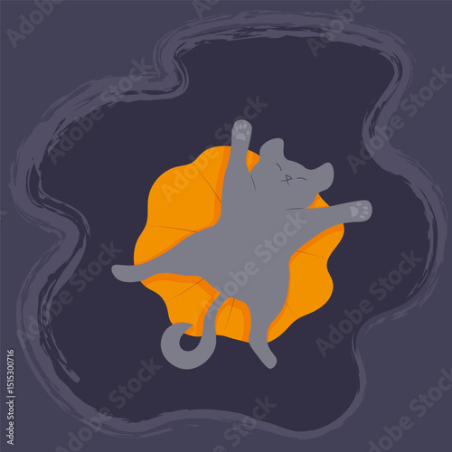 Cute Kitten Relaxing on Halloween Pumpkin