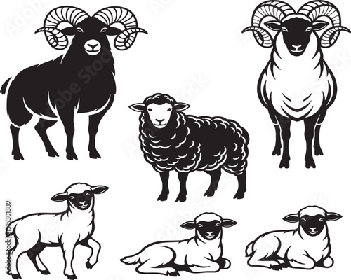 set of sheep silhouettes