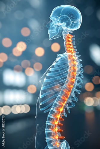 Luminous Spinal Anatomy: A striking illustration showcasing the intricacies of the human spine, with a luminous glow, highlighting its delicate structure.