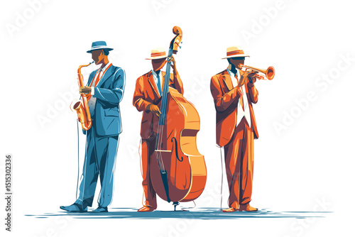 1940s Jazz Club Scene with Men in Suits and Hats isolated
