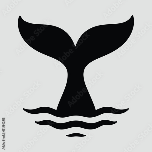 Whale tail silhouette rising from ocean simple design Vector Illustration