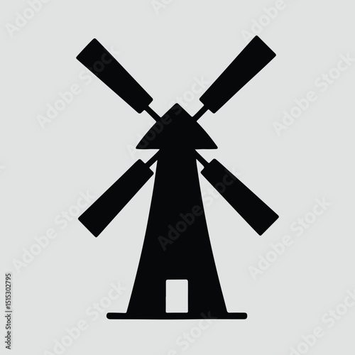 Windmill minimalist silhouette with rotating blades Vector Illustration