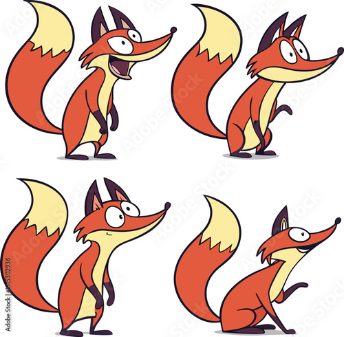 Cute cartoon red fox vector illustration with a bushy tail