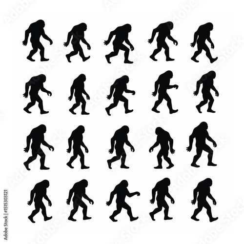 Bigfoot silhouette animation set walking cycle frames