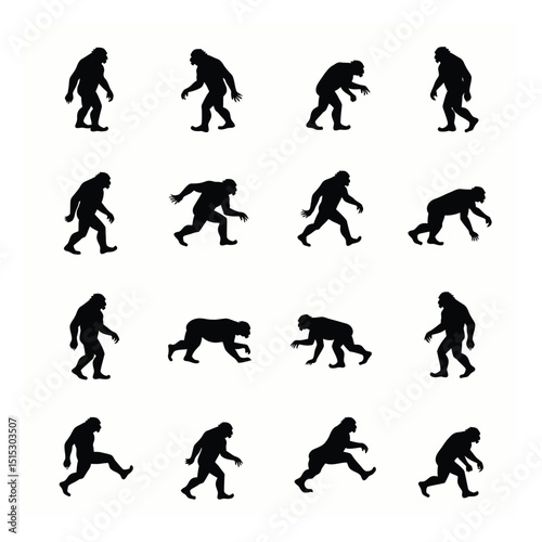 Bigfoot silhouette set walking poses evolution hominid