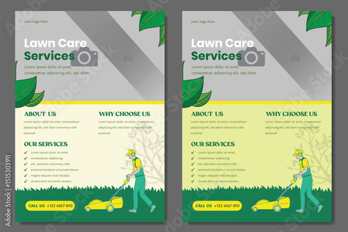 lawn & garden flyer design template landscaping services Tree and gardening service poster leaflet design. lawnmower flyer. Lawn care social media post promotion template design