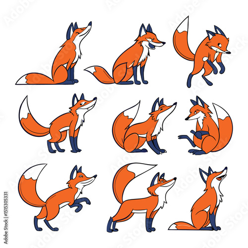 set of red fox vector illustration