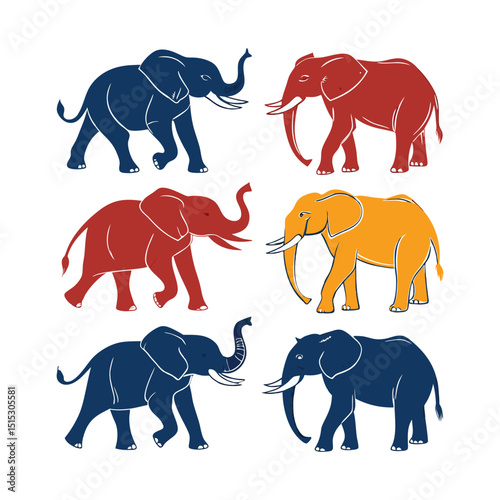 set of elephants vector illustration 