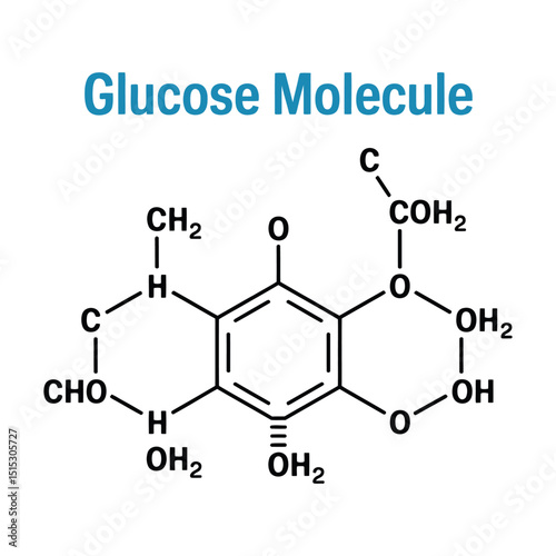 Detailed Chemical Structure of Glucose Molecule Showing Atoms and Bonds for Scientific and Educational Purposes Illustrating Organic Chemistry and Biochemistry Concepts Scientific Diagram