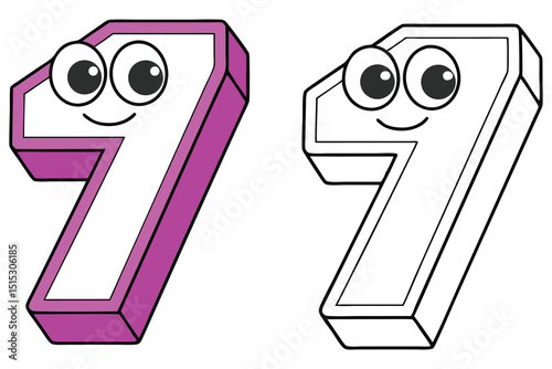 Two cartoon number sevens display a smiley face and big googly eyes