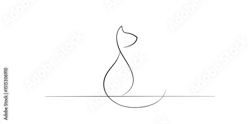 Minimal abstract line drawing of a cat sitting on a ledge  