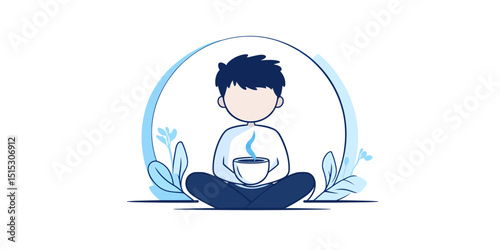 Young adult sitting cross-legged holding a cup in a calm setting  
