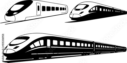 High-speed passenger train icon. Black outline linear silhouette. Editable strokes. Side view. Vector simple flat graphic illustration. Isolated object on white background