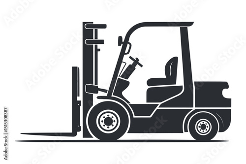 Monochrome Graphic Illustration of a Forklift Truck Heavy Equipment for Lifting and Moving Materials in Warehouses and Construction Sites Isolated on White Background