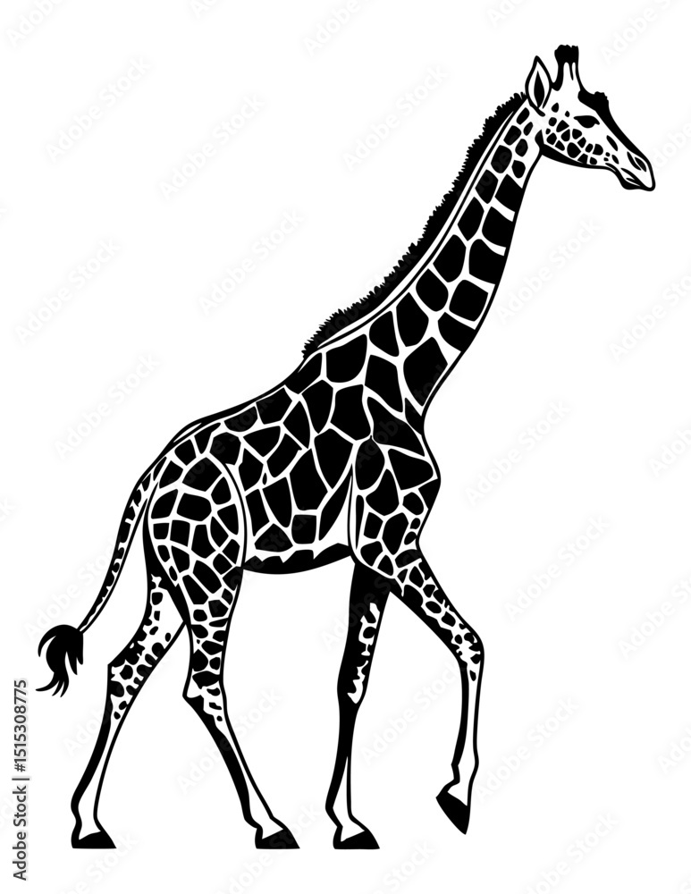 Fototapeta premium Giraffe Linocut Images, Stock and Simple Silhouette Illustrations, & Black Vector