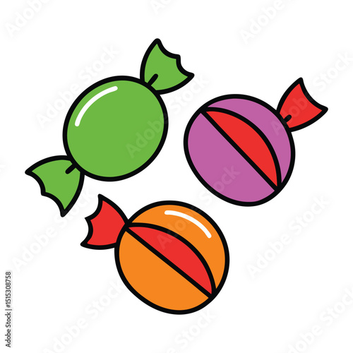 Simple Outline Vector of Colorful Bonbons