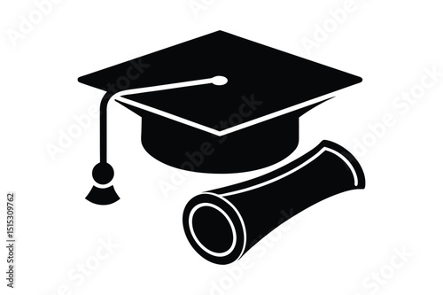 Graduation hat and diploma silhouette for minimalist vector design
