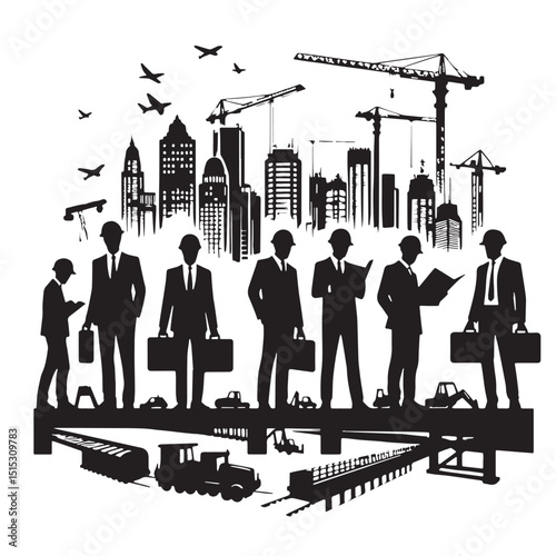 Black Color Civil Engineering Silhouette Vector Illustration, Solid White Background