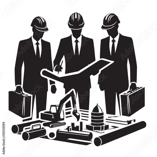 Black Color Civil Engineering Silhouette Vector Illustration, Solid White Background