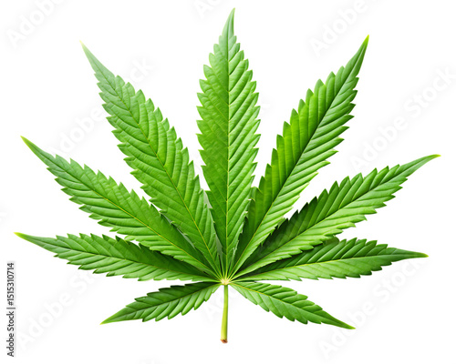 Cannabis or hemp or marijuana green fresh leaf isolated on white background , PNG