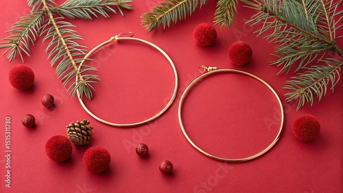 Elegant Holiday Decor with Gold Hoops and Crimson Accents V4