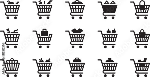 Shopping Cart Icon Set – Editable Vector E-commerce Icons