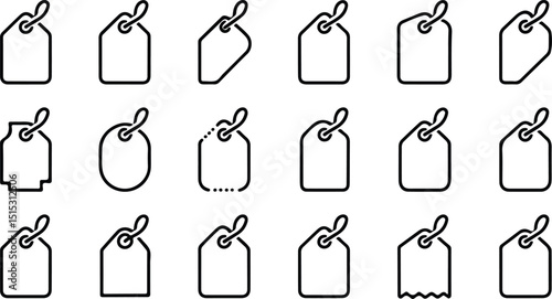 A modern and minimal line icon set featuring price tags, discount labels, and promotional icons. Perfect for e-commerce, marketing, and retail design projects. Fully editable vector format for easy cu