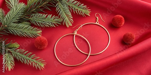 Elegant Holiday Decor with Gold Hoops and Crimson Accents V6