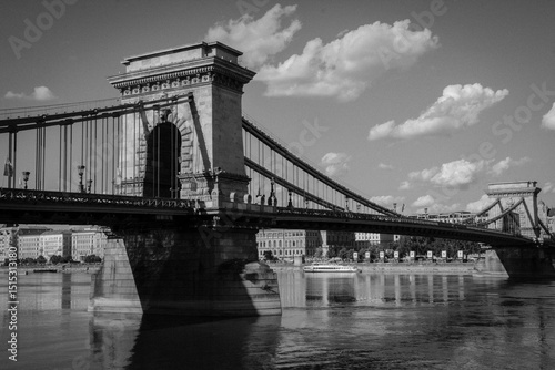 chain bridge in budapest hungary black and white