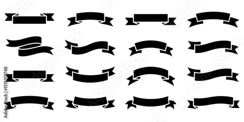 A versatile collection of black and white vintage ribbon and banner vector elements for decoration and design