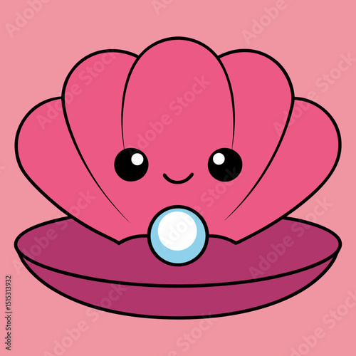 Cute cartoon clam holding a pearl ocean life