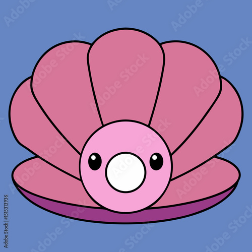 Cute cartoon clam shell with pearl inside