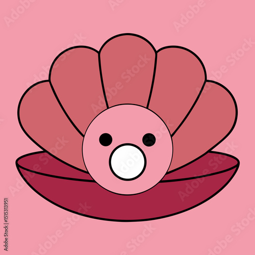 Cute cartoon clam shell with pearl face