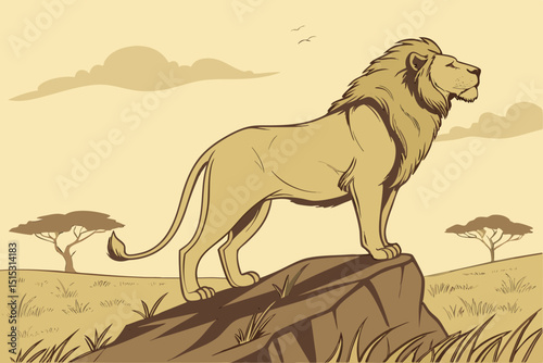 Majestic african lion standing on rock, transparent png