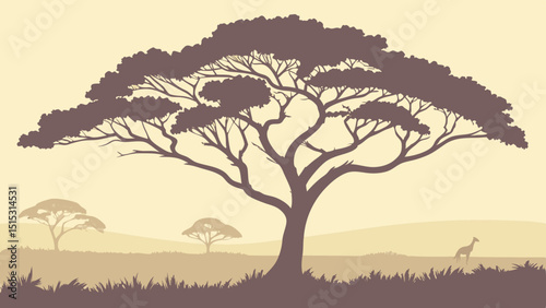 African savanna silhouette tree giraffe landscape