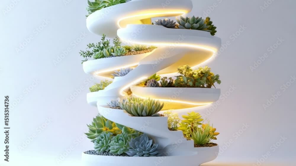 Spiral succulent planter with LED lighting