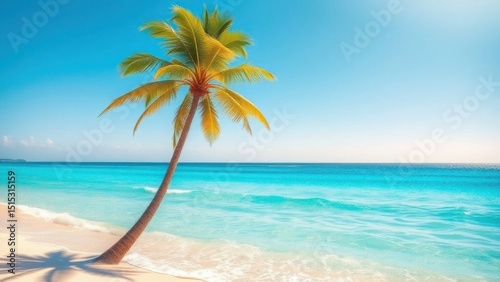 Single palm tree on a tropical beach with turquoise water