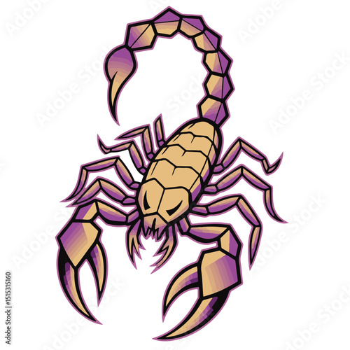 A black vector illustration depicts a cartoon crab, a seafood animal with a prominent claw, reminiscent of a scorpion or lobster, in a simple silhouette design